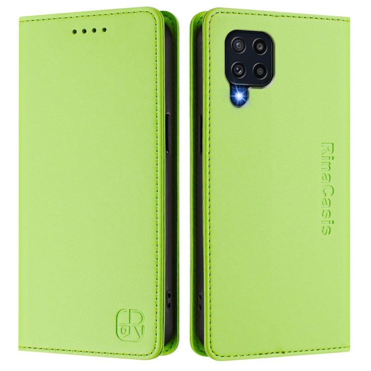 For Samsung Galaxy M32 4G Global / M22 RC01 Dual-Folded Magnetic Suction RFID Leather Phone Case