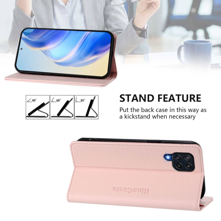 For Samsung Galaxy M32 4G Global / M22 RC01 Dual-Folded Magnetic Suction RFID Leather Phone Case
