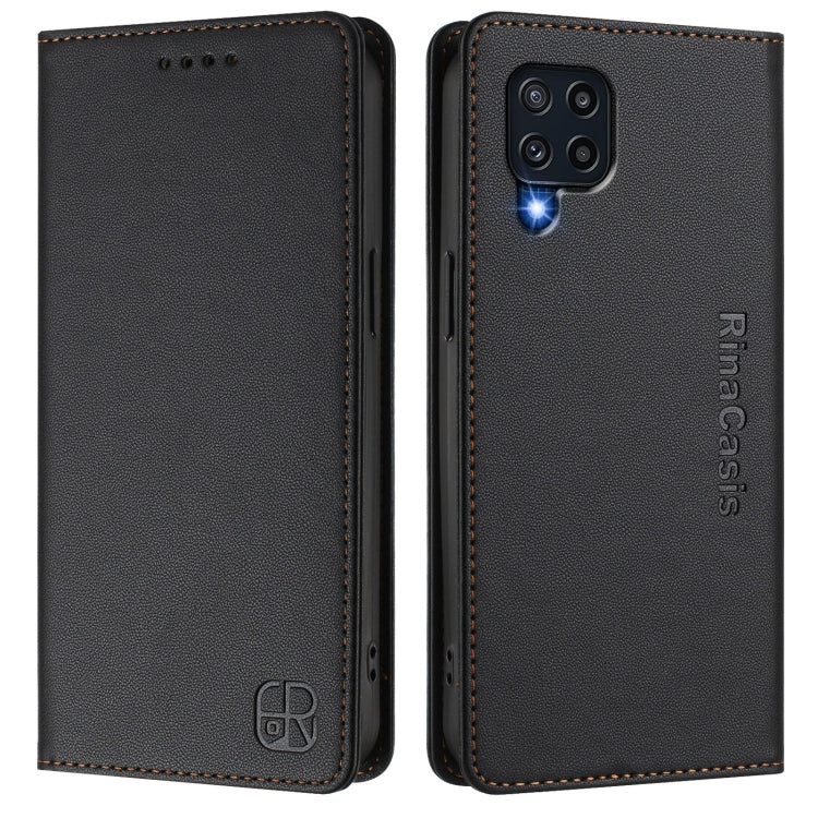 For Samsung Galaxy M32 4G Global / M22 RC01 Dual-Folded Magnetic Suction RFID Leather Phone Case