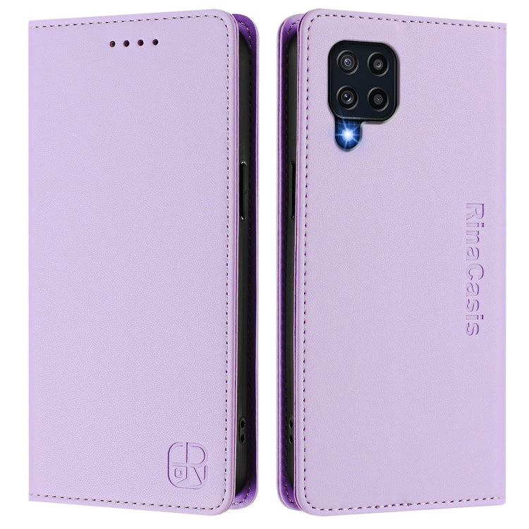 For Samsung Galaxy M32 4G Global / M22 RC01 Dual-Folded Magnetic Suction RFID Leather Phone Case