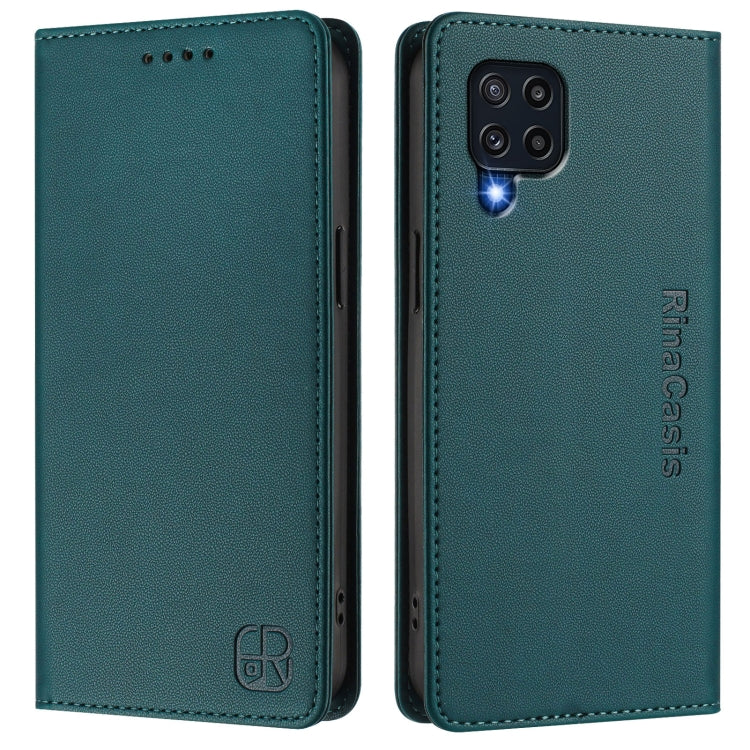 For Samsung Galaxy M32 4G Global / M22 RC01 Dual-Folded Magnetic Suction RFID Leather Phone Case