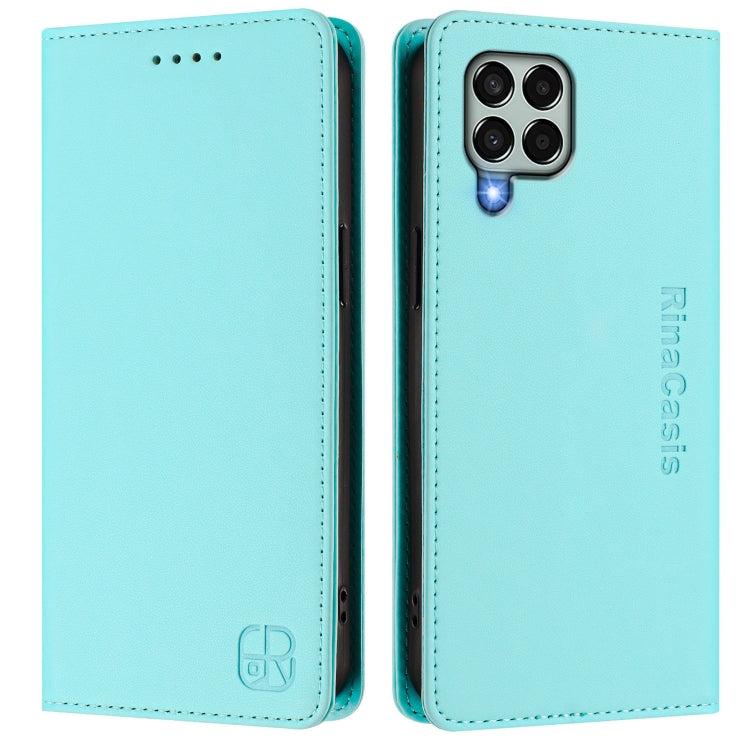 For Samsung Galaxy M33 5G Global RC01 Dual-Folded Magnetic Suction RFID Leather Phone Case