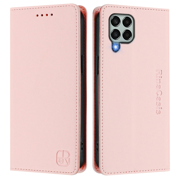 For Samsung Galaxy M33 5G Global RC01 Dual-Folded Magnetic Suction RFID Leather Phone Case