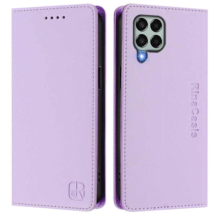 For Samsung Galaxy M33 5G Global RC01 Dual-Folded Magnetic Suction RFID Leather Phone Case