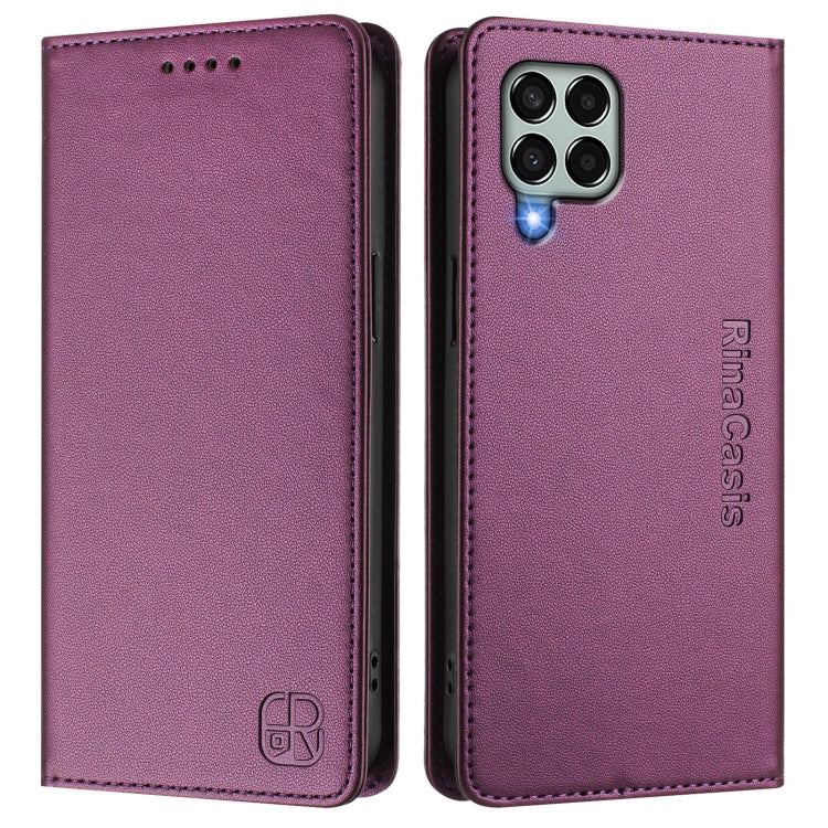 For Samsung Galaxy M33 5G Global RC01 Dual-Folded Magnetic Suction RFID Leather Phone Case