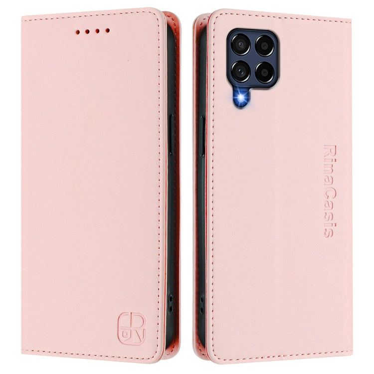 For Samsung Galaxy M53 5G RC01 Dual-Folded Magnetic Suction RFID Leather Phone Case