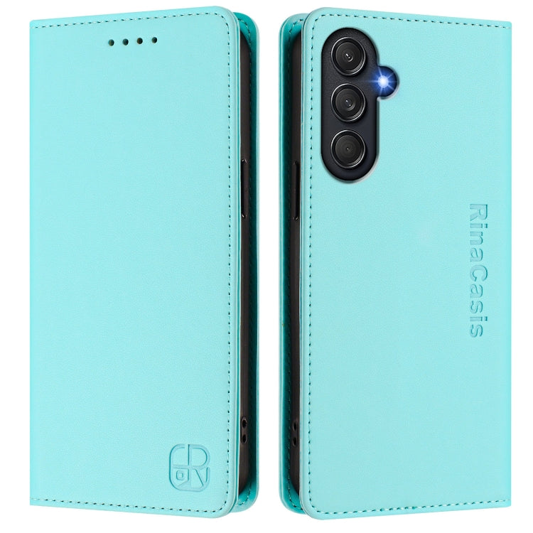 For Samsung Galaxy M54 5G Global / F54 RC01 Dual-Folded Magnetic Suction RFID Leather Phone Case