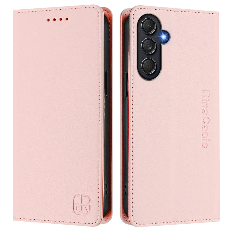 For Samsung Galaxy M54 5G Global / F54 RC01 Dual-Folded Magnetic Suction RFID Leather Phone Case