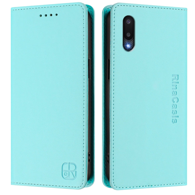 For Samsung Galaxy A02 / M02 RC01 Dual-Folded Magnetic Suction RFID Leather Phone Case