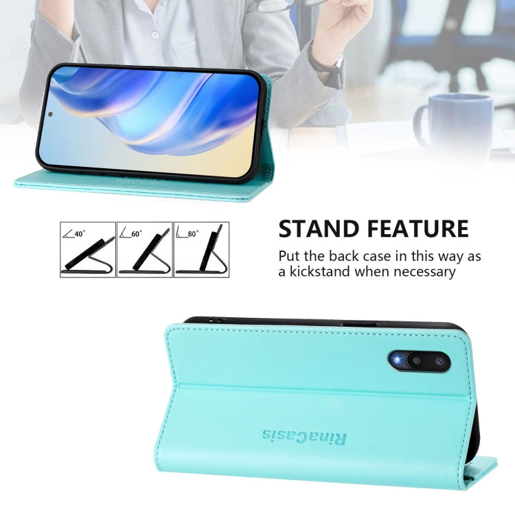 For Samsung Galaxy A02 / M02 RC01 Dual-Folded Magnetic Suction RFID Leather Phone Case