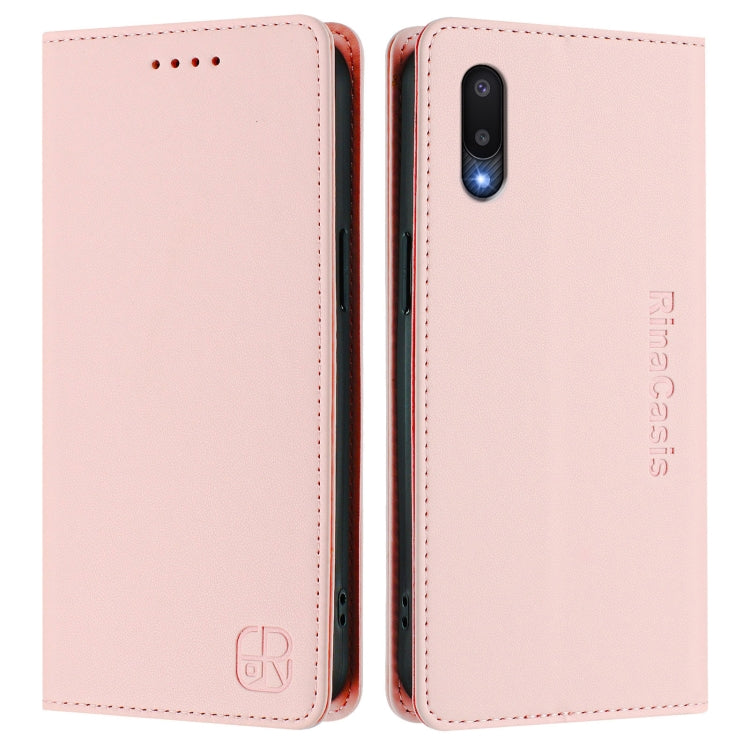 For Samsung Galaxy A02 / M02 RC01 Dual-Folded Magnetic Suction RFID Leather Phone Case