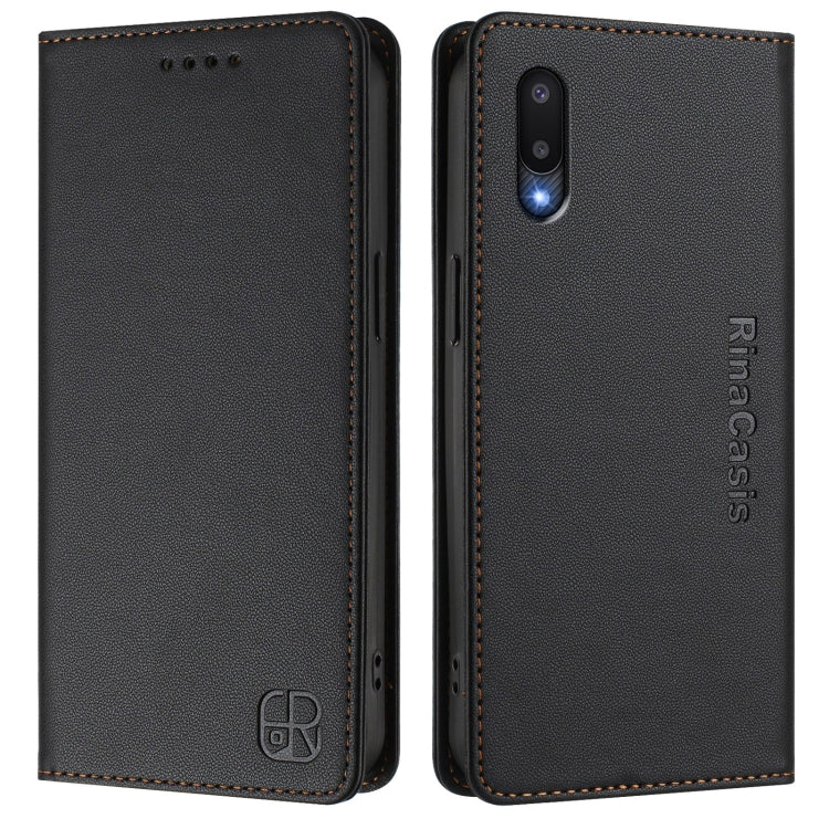 For Samsung Galaxy A02 / M02 RC01 Dual-Folded Magnetic Suction RFID Leather Phone Case