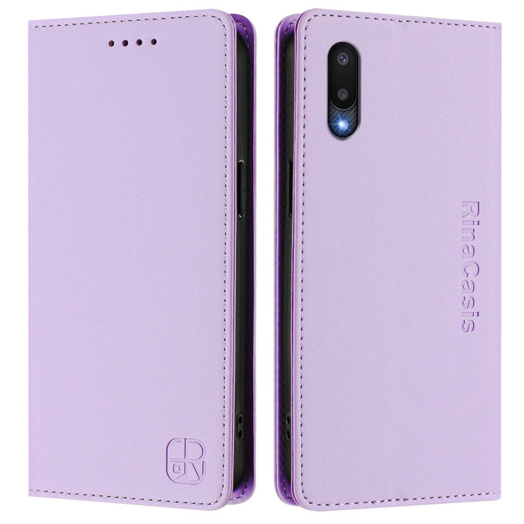 For Samsung Galaxy A02 / M02 RC01 Dual-Folded Magnetic Suction RFID Leather Phone Case