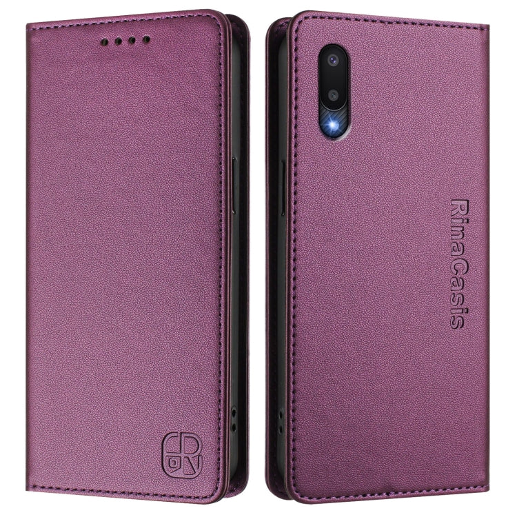 For Samsung Galaxy A02 / M02 RC01 Dual-Folded Magnetic Suction RFID Leather Phone Case