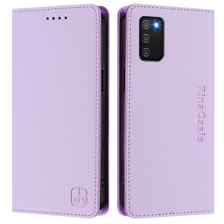 For Samsung Galaxy A02s 164mm RC01 Dual-Folded Magnetic Suction RFID Leather Phone Case