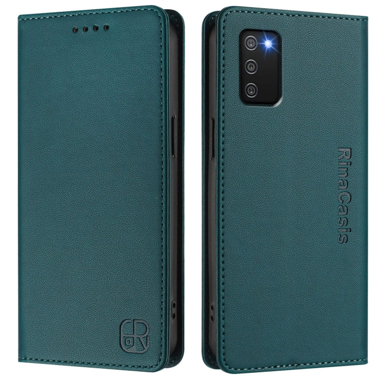 For Samsung Galaxy A02s 166mm RC01 Dual-Folded Magnetic Suction RFID Leather Phone Case
