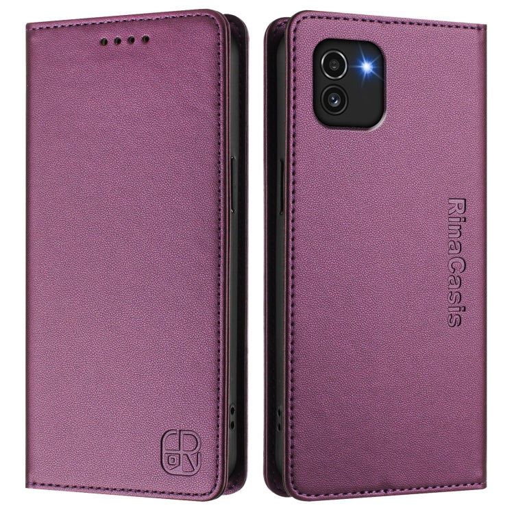 For Samsung Galaxy A03 166mm RC01 Dual-Folded Magnetic Suction RFID Leather Phone Case