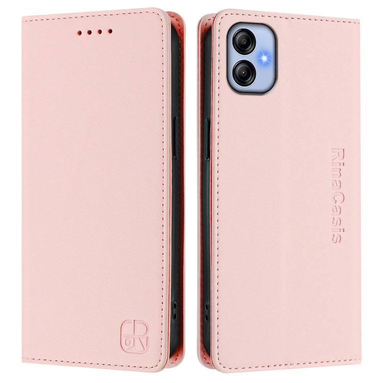 For Samsung Galaxy A04e 4G / F04 RC01 Dual-Folded Magnetic Suction RFID Leather Phone Case