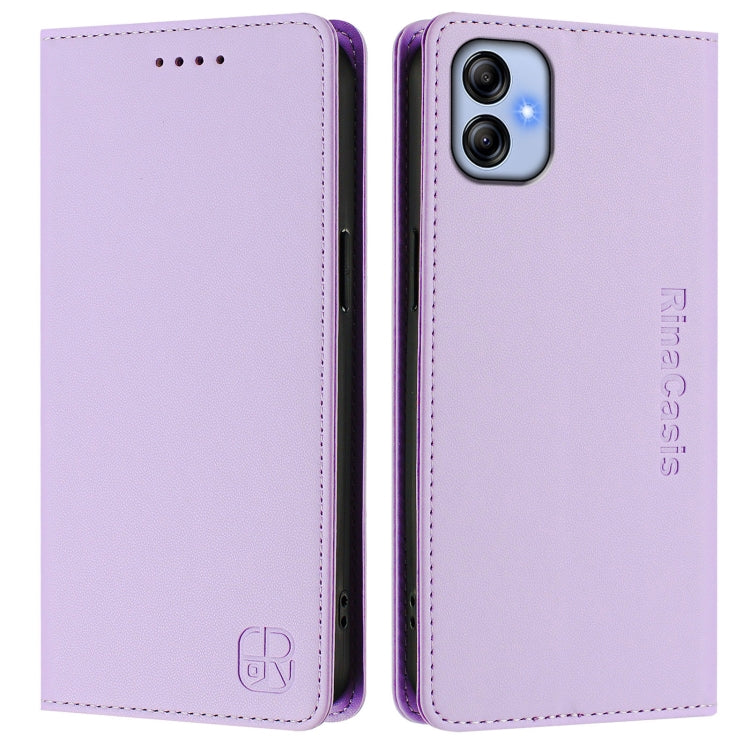 For Samsung Galaxy A04e 4G / F04 RC01 Dual-Folded Magnetic Suction RFID Leather Phone Case