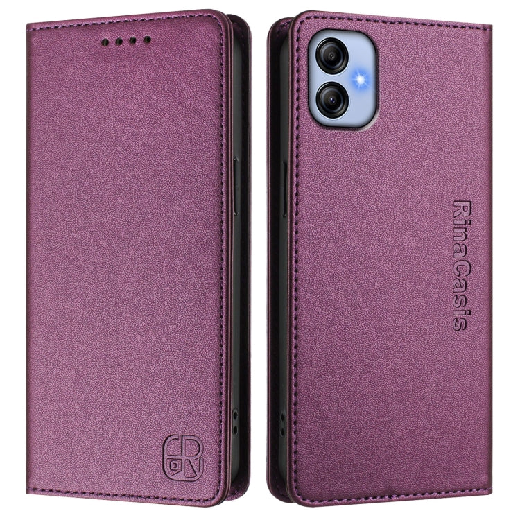For Samsung Galaxy A04e 4G / F04 RC01 Dual-Folded Magnetic Suction RFID Leather Phone Case