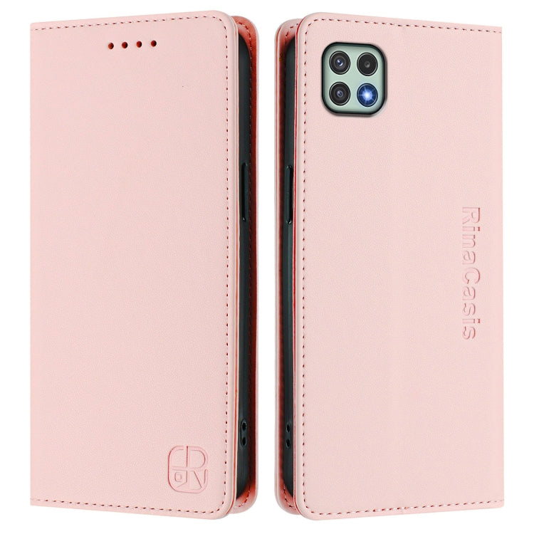 For Samsung Galaxy A22 5G / A22s 5G RC01 Dual-Folded Magnetic Suction RFID Leather Phone Case