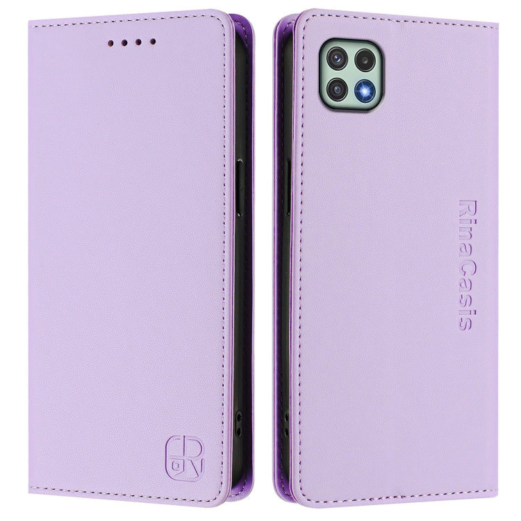 For Samsung Galaxy A22 5G / A22s 5G RC01 Dual-Folded Magnetic Suction RFID Leather Phone Case