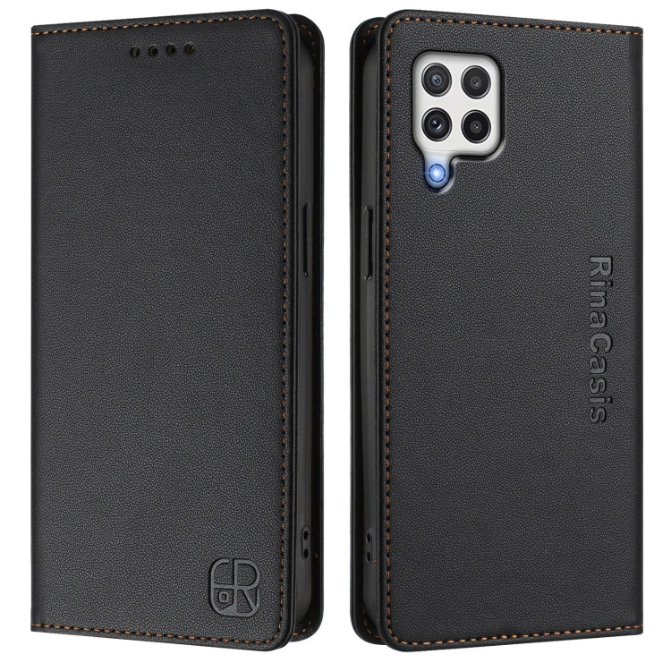 For Samsung Galaxy A22 4G RC01 Dual-Folded Magnetic Suction RFID Leather Phone Case