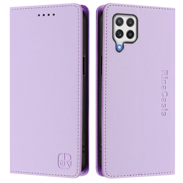 For Samsung Galaxy A22 4G RC01 Dual-Folded Magnetic Suction RFID Leather Phone Case