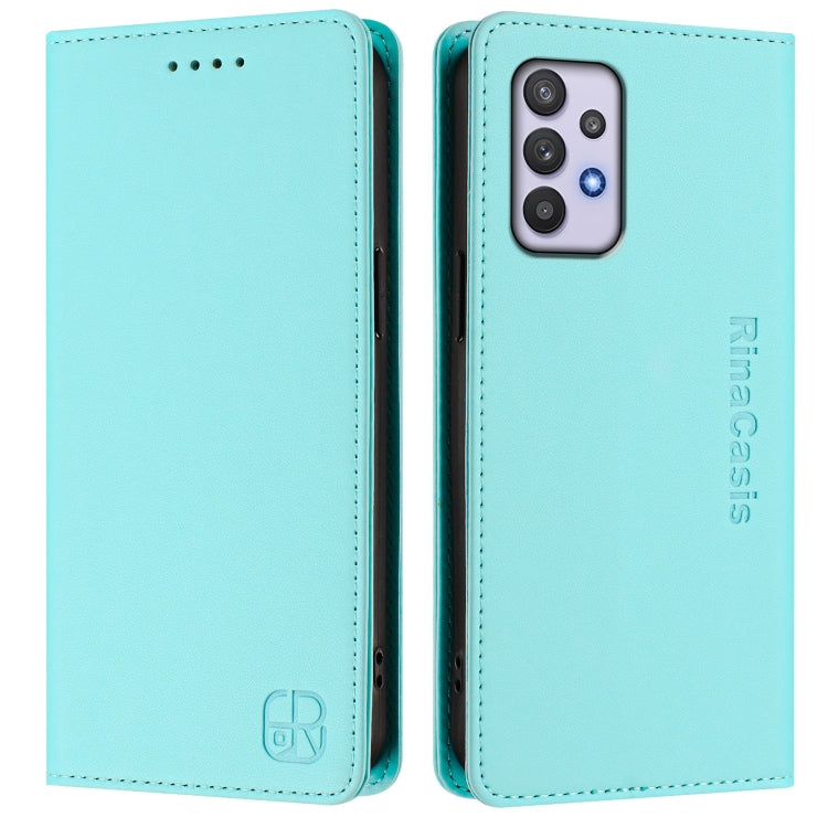 For Samsung Galaxy A32 4G RC01 Dual-Folded Magnetic Suction RFID Leather Phone Case