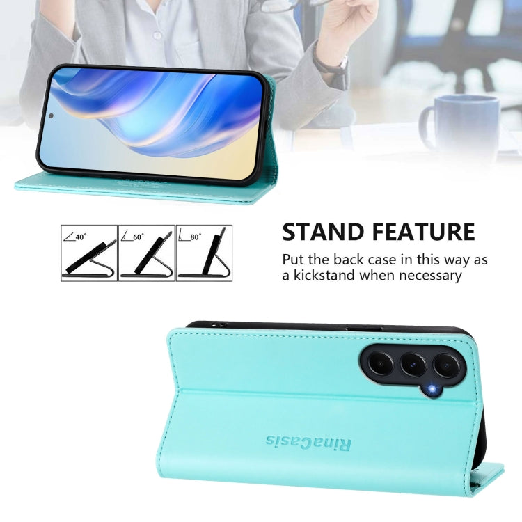 For Samsung Galaxy A55 5G Global RC01 Dual-Folded Magnetic Suction RFID Leather Phone Case