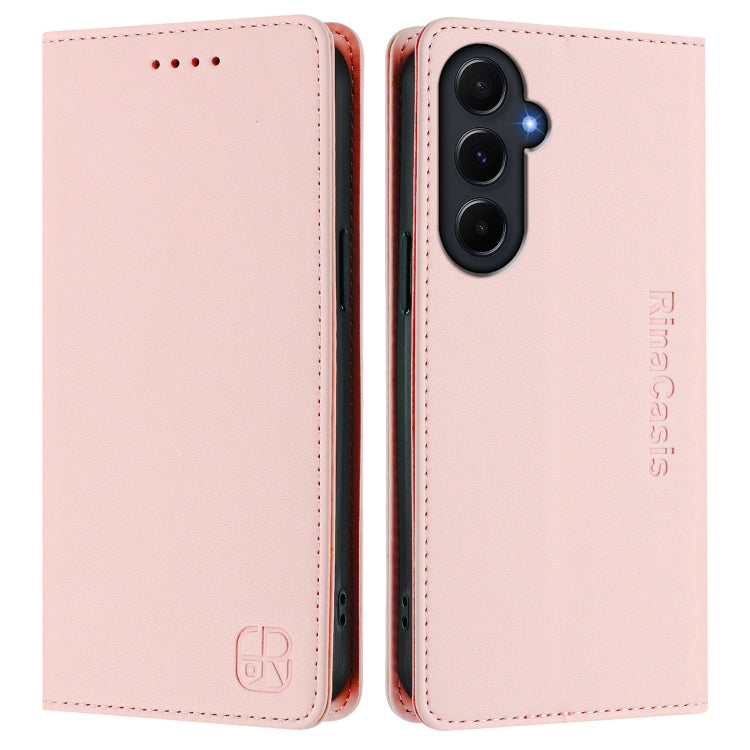 For Samsung Galaxy A55 5G Global RC01 Dual-Folded Magnetic Suction RFID Leather Phone Case