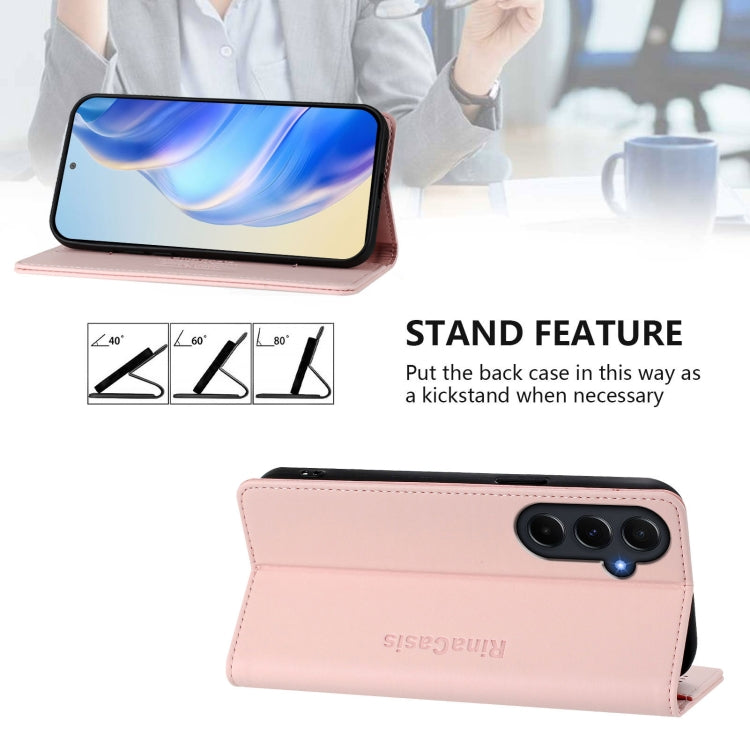 For Samsung Galaxy A55 5G Global RC01 Dual-Folded Magnetic Suction RFID Leather Phone Case