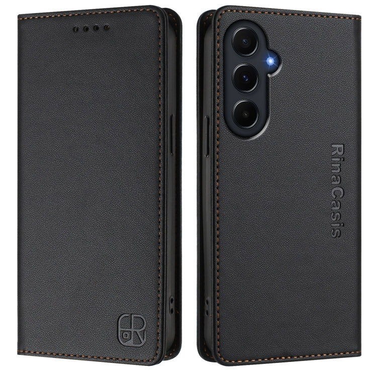 For Samsung Galaxy A55 5G Global RC01 Dual-Folded Magnetic Suction RFID Leather Phone Case