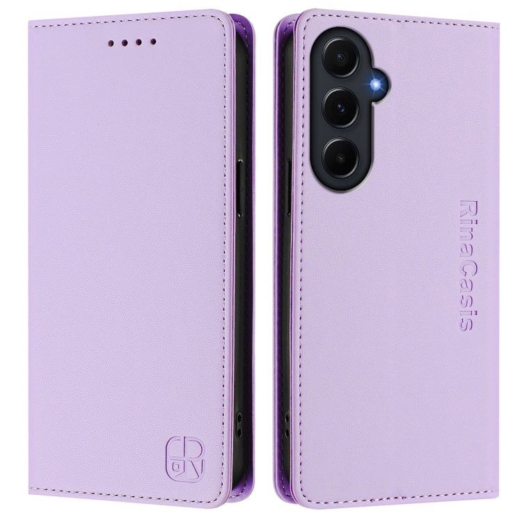 For Samsung Galaxy A55 5G Global RC01 Dual-Folded Magnetic Suction RFID Leather Phone Case