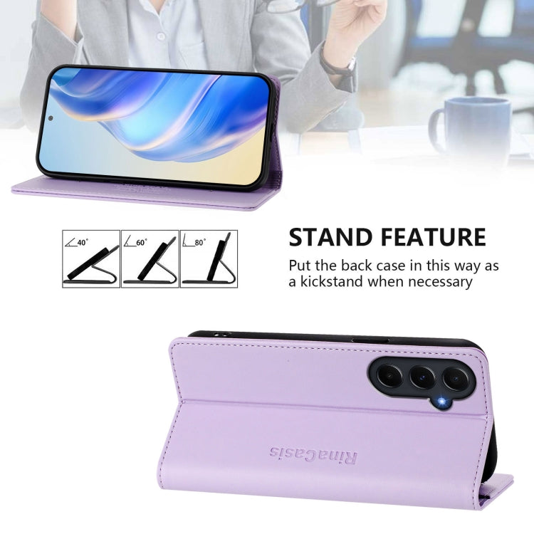 For Samsung Galaxy A55 5G Global RC01 Dual-Folded Magnetic Suction RFID Leather Phone Case