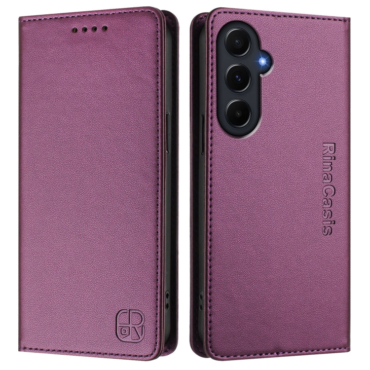 For Samsung Galaxy A55 5G Global RC01 Dual-Folded Magnetic Suction RFID Leather Phone Case