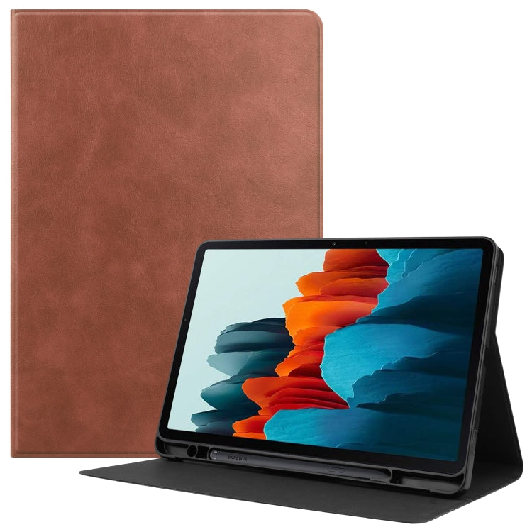 For Samsung Galaxy Tab S8 / Galaxy Tab S7 (2020) T870 Cowhide Texture TPU Tablet Horizontal Flip Leather Case with Holder & Sleep / Wake-Up Function & Pen Slot