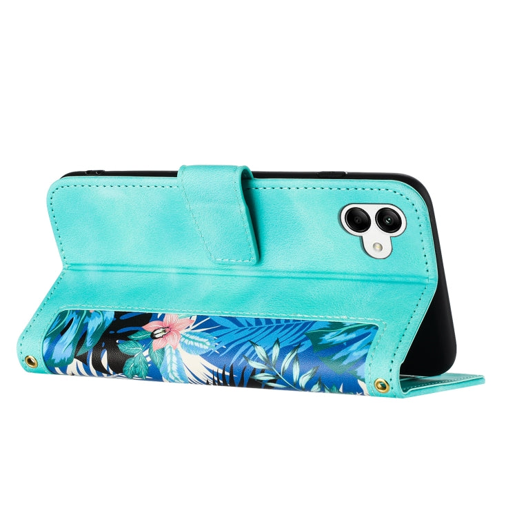 For Samsung Galaxy A04 Floral Pattern Leather Phone Case with Lanyard