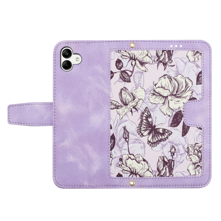 For Samsung Galaxy A04 Floral Pattern Leather Phone Case with Lanyard