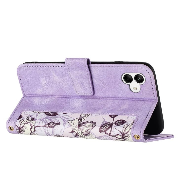 For Samsung Galaxy A04 Floral Pattern Leather Phone Case with Lanyard