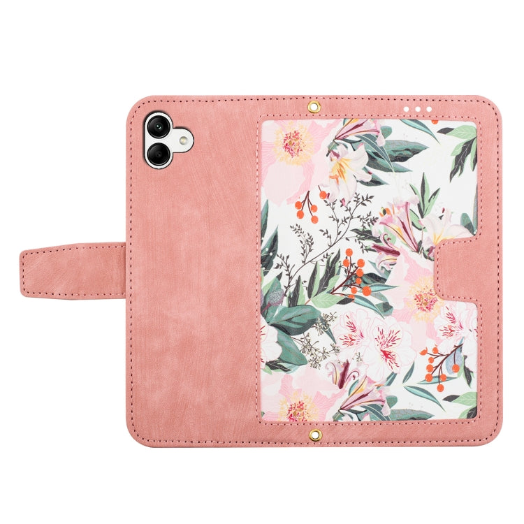 For Samsung Galaxy A04 Floral Pattern Leather Phone Case with Lanyard
