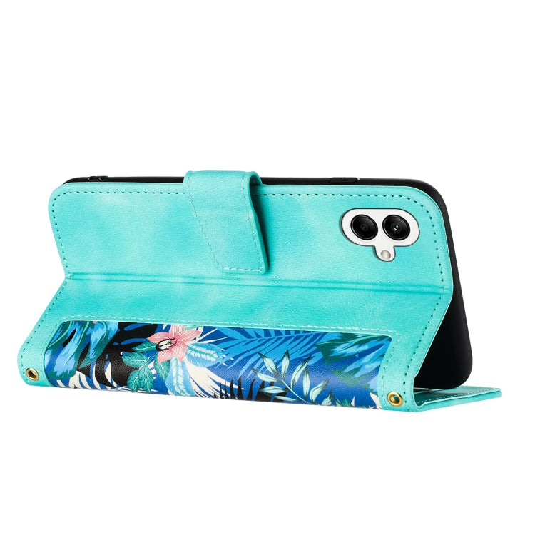 For Samsung Galaxy A04e Floral Pattern Leather Phone Case with Lanyard