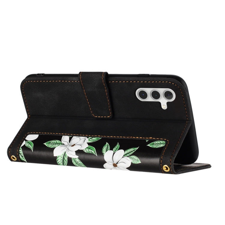 For Samsung Galaxy A05s Floral Pattern Leather Phone Case with Lanyard