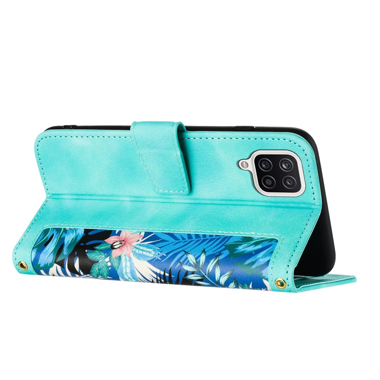For Samsung Galaxy A12 5G Floral Pattern Leather Phone Case with Lanyard
