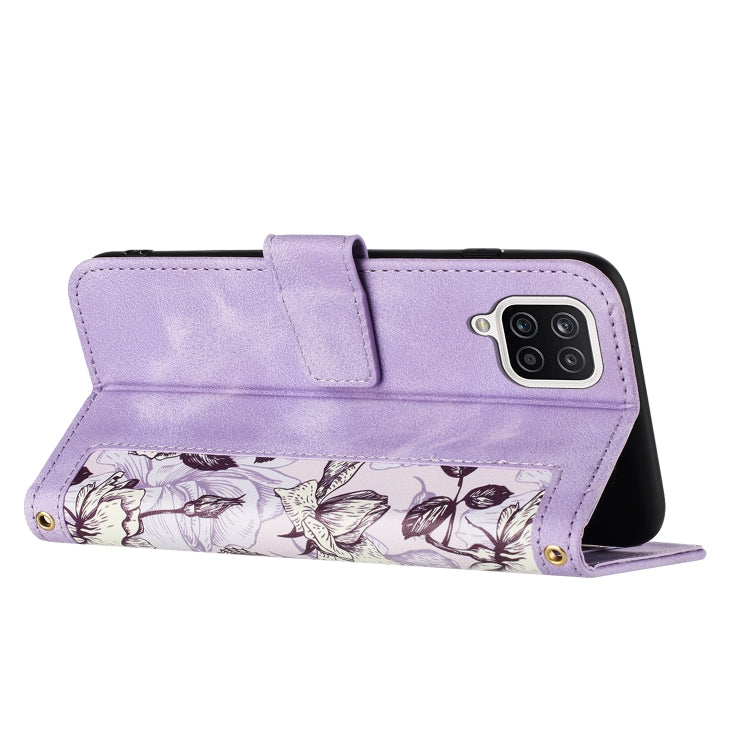 For Samsung Galaxy A12 5G Floral Pattern Leather Phone Case with Lanyard