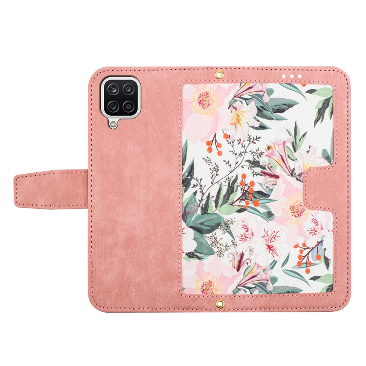 For Samsung Galaxy A12 5G Floral Pattern Leather Phone Case with Lanyard