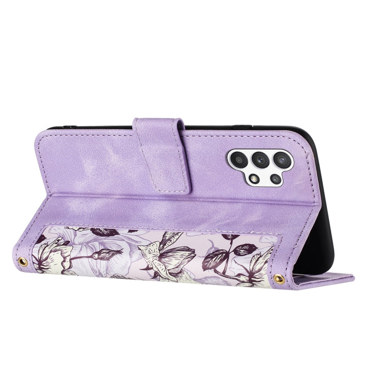 For Samsung Galaxy A13 5G / 4G Floral Pattern Leather Phone Case with Lanyard
