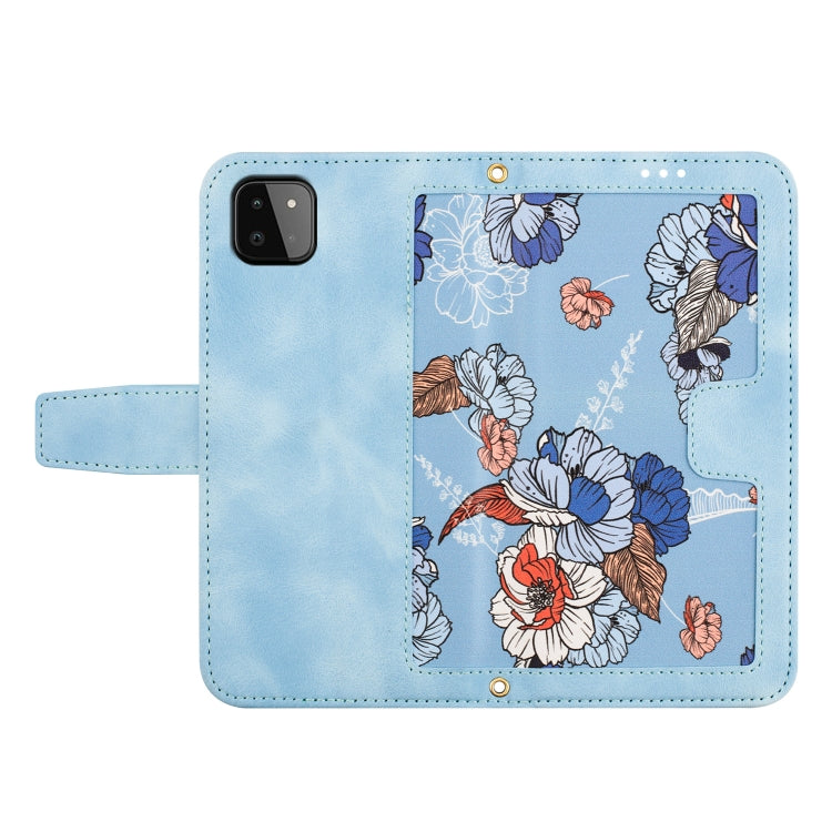 For Samsung Galaxy A22 5G Floral Pattern Leather Phone Case with Lanyard