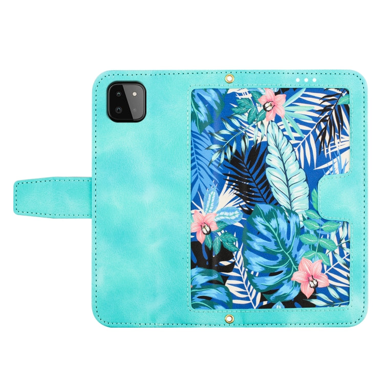 For Samsung Galaxy A22 5G Floral Pattern Leather Phone Case with Lanyard