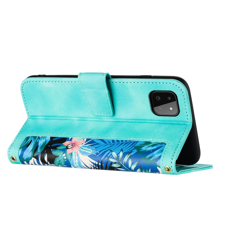 For Samsung Galaxy A22 5G Floral Pattern Leather Phone Case with Lanyard
